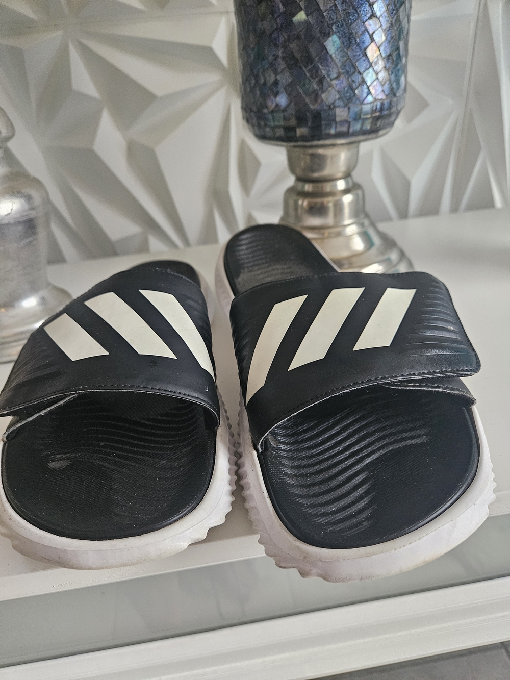 Adidas Men Black & White Slide Sandals